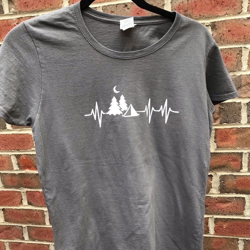 Camping graphic gray T-shirt